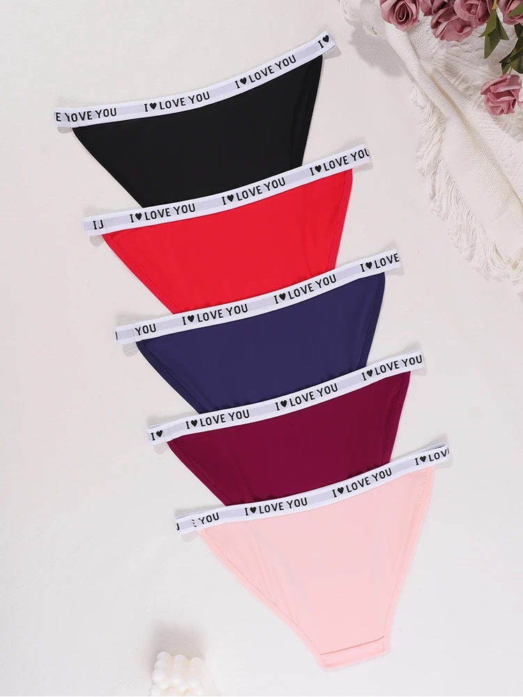 5 pezzi/pacco mutandine da donna senza cuciture decorazioni con lettere solide slip da donna intimo elegante lingerie sexy mutande femminili traspiranti