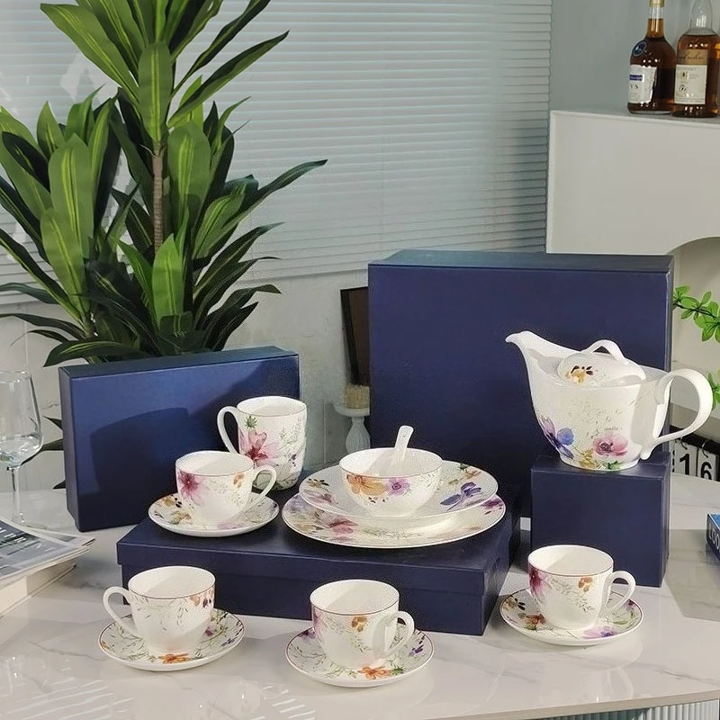 

Прочный керамический чайник, набор тарелок для кофейной чашки, домашняя посуда, идеально подходит для ежедневного завтрака, чая, кофе, сервировки