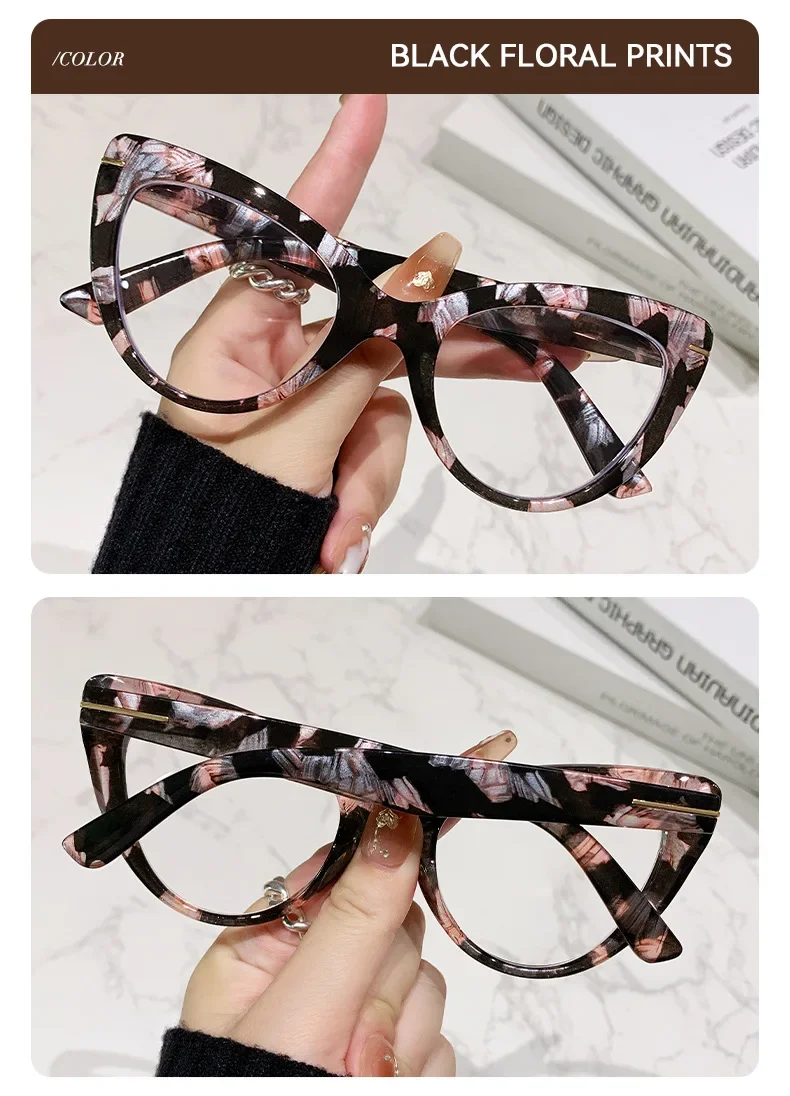 Women's Versatile Large Framed Cat Eye High-definition Reading Glasses Anti-Blue Light Elegant Fashionable Eyeglasses 0 TO +4.0