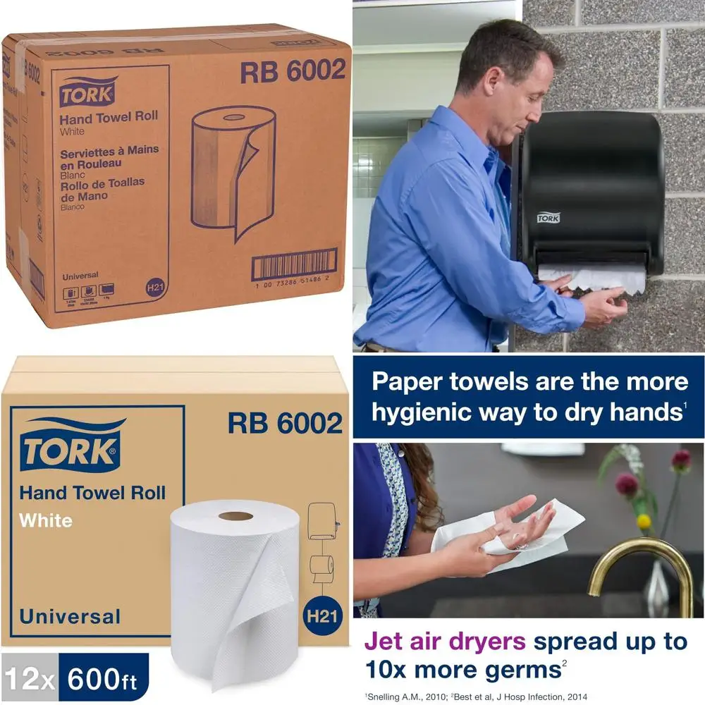 

Recycled White Paper Towel Roll, 100% Eco-Friendly Fiber, 12 Packs, 600 Sheets Each