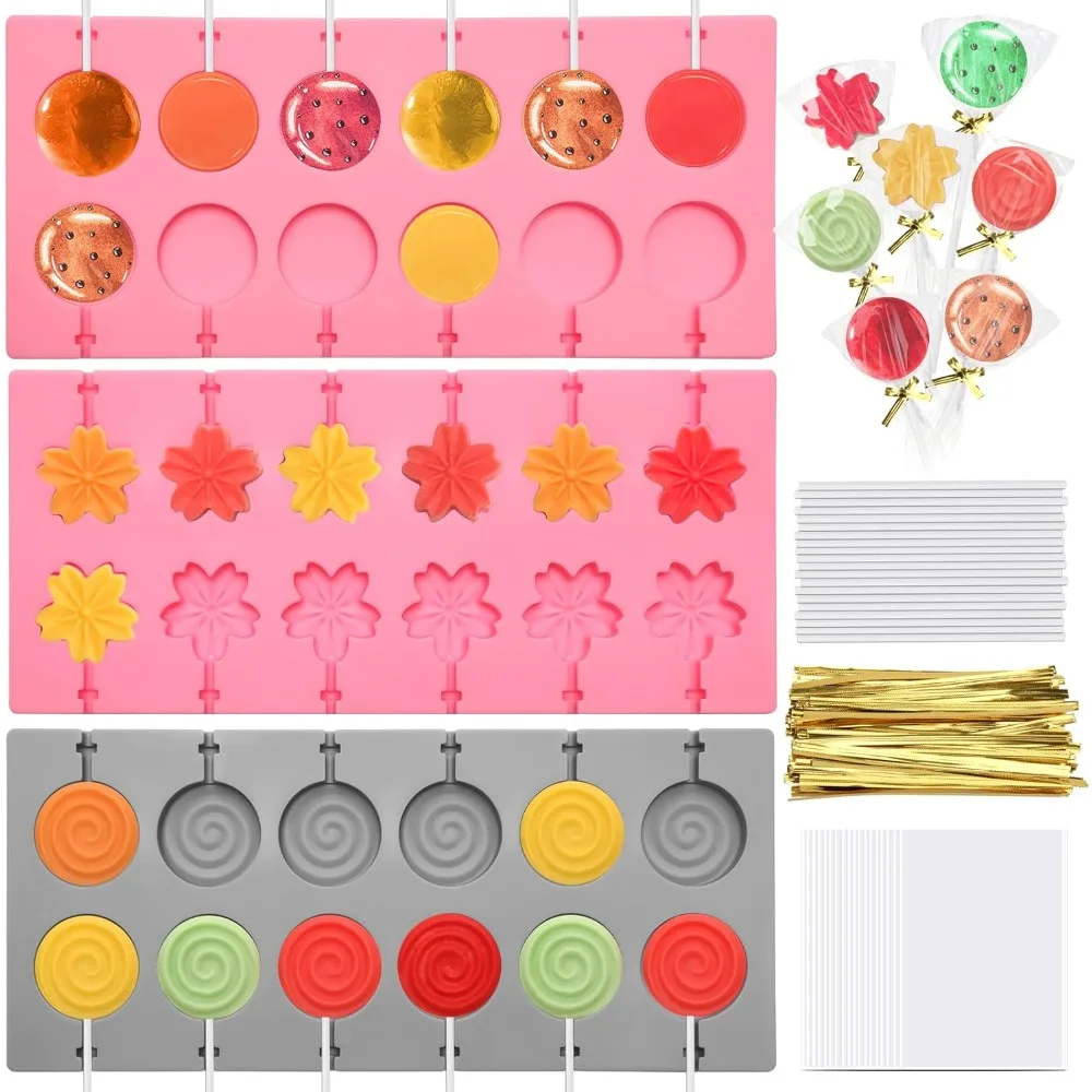 Kit para Hacer Piruletas de 303 Piezas – Moldes de Silicona 3D con Forma de Flor, Palitos, Bolsas y Lazos para Dulces, Chocolate y Más