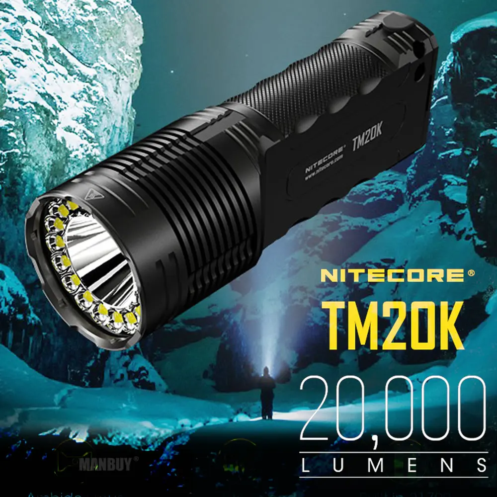 2026 Nitecore TM20K 20000LM CREE XP-L HD 19x LED Flashlight Built-In Battery Spotlight Rechargeable Ultra High Performance Light