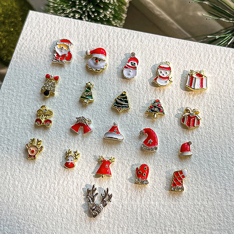 Christmas Nail Charms Luxury Snow Man Snowflake Small Bell Tree Nail Gem Ornament New Year Nail Art Accessories Manicure Salon