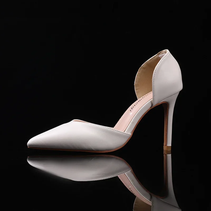New nude shoes, white slim heel pointed sandals, hollow sandals, foreign trade plus size pointed shoes, wedding shoes