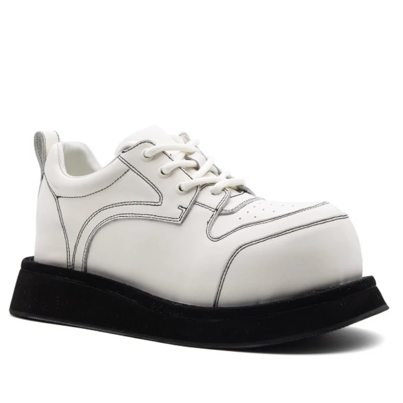 Men's Genuine Leather Thick Soled Board Shoes European/American Trendy Shoes Milk White Wide Version Height Increasing Shoes for