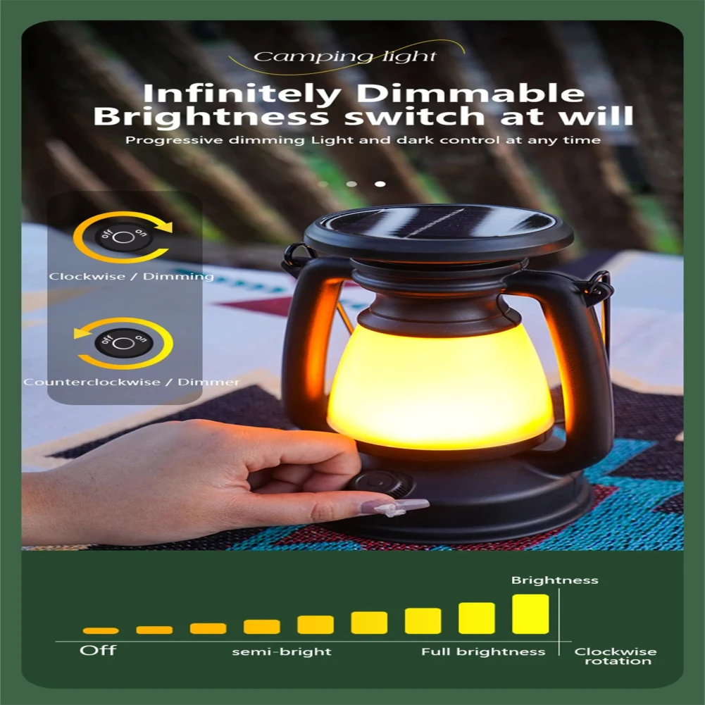 Solar LED Camping Lantern 130LM Rechargeable Battery Powered Waterproof Lantern Flashlight With 3 Light Modes Lantern For Hiking