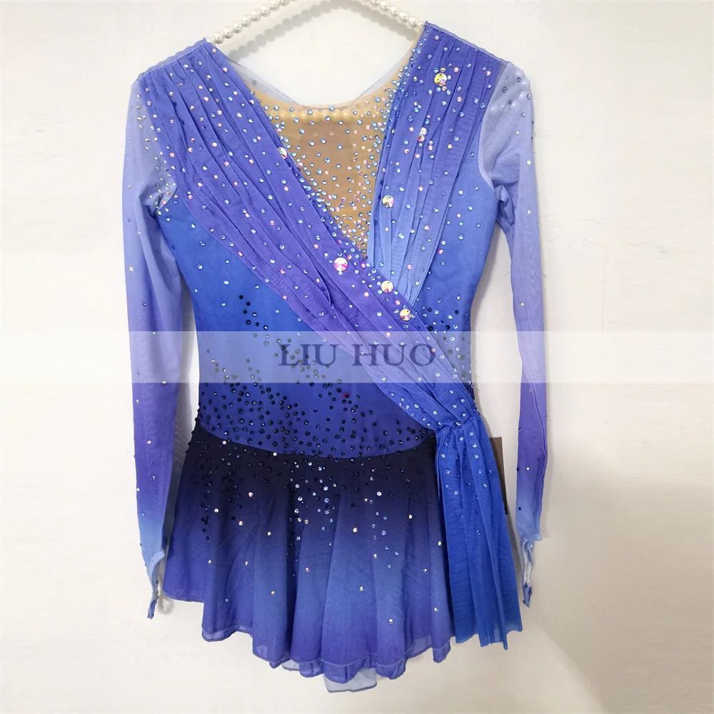 LIUHUO Ice Dance Figure Skating Dress Women Adult Girl Teen Customize Costume Performance Competition Blue Purple Gradient Dance