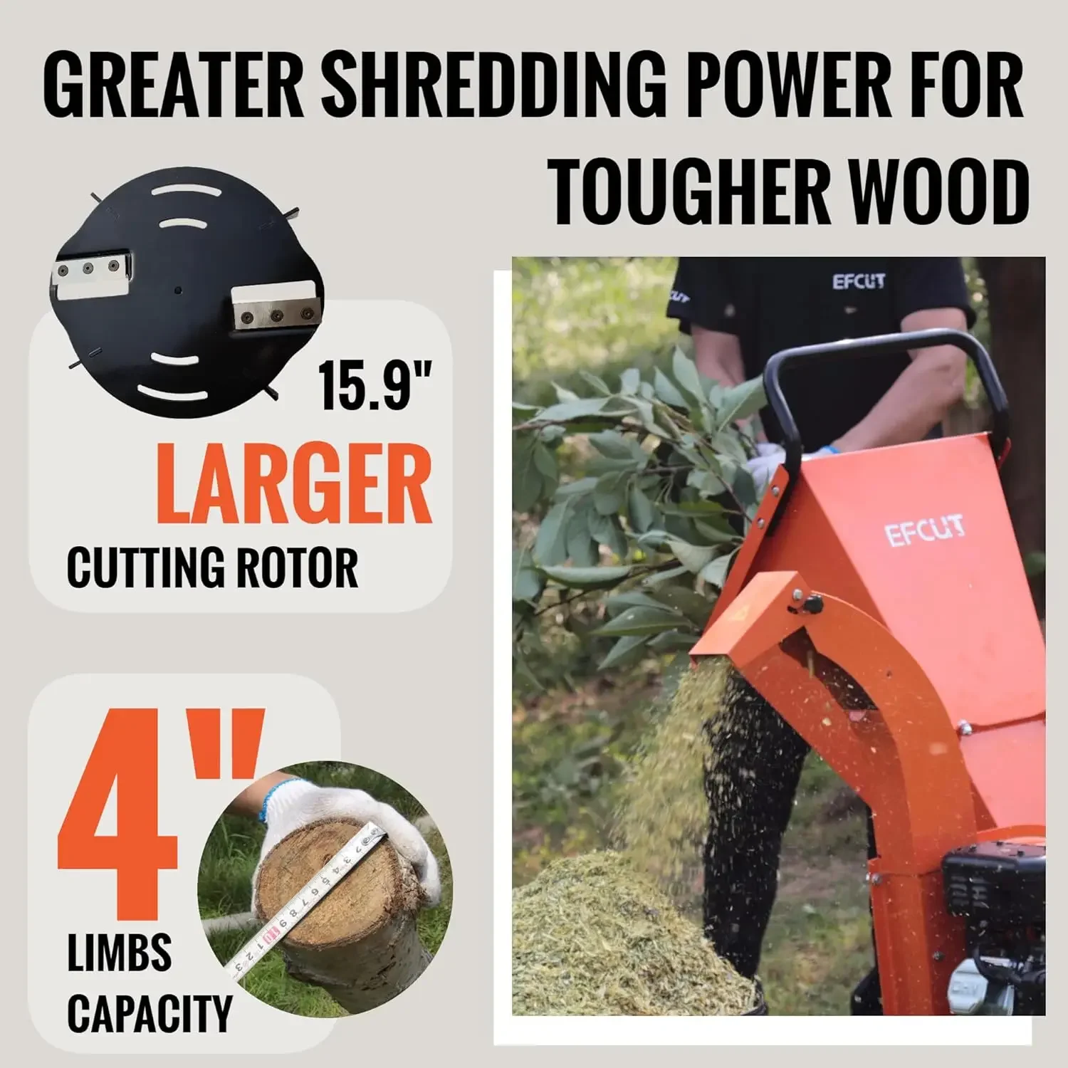 Wood Chipper 4" inch Max Diameter Capacity 9 HP 274cc Gas Powered Engine Heavy Duty Shredder Mulcher. wood chipper