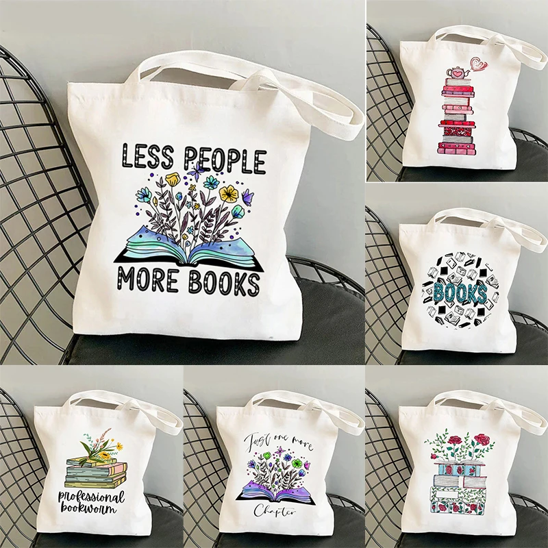 Women Shopper Bag Flowery Books Printed Kawaii Bag Harajuku Shopping Canvas Shopper Bag Girl Handbag Tote Shoulder Lady Bag