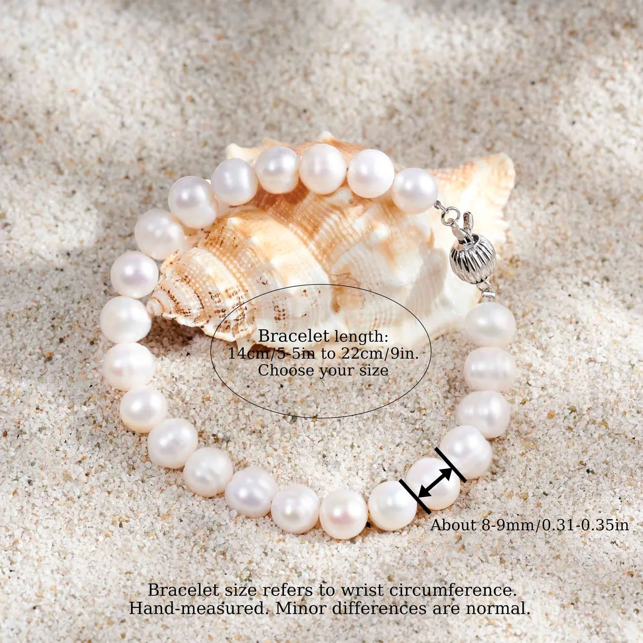 Mysoya White Pearl Bracelet 8-9mm Lantern Clasp Gift Box Wedding Bridesmaid Birthday Jewelry S02