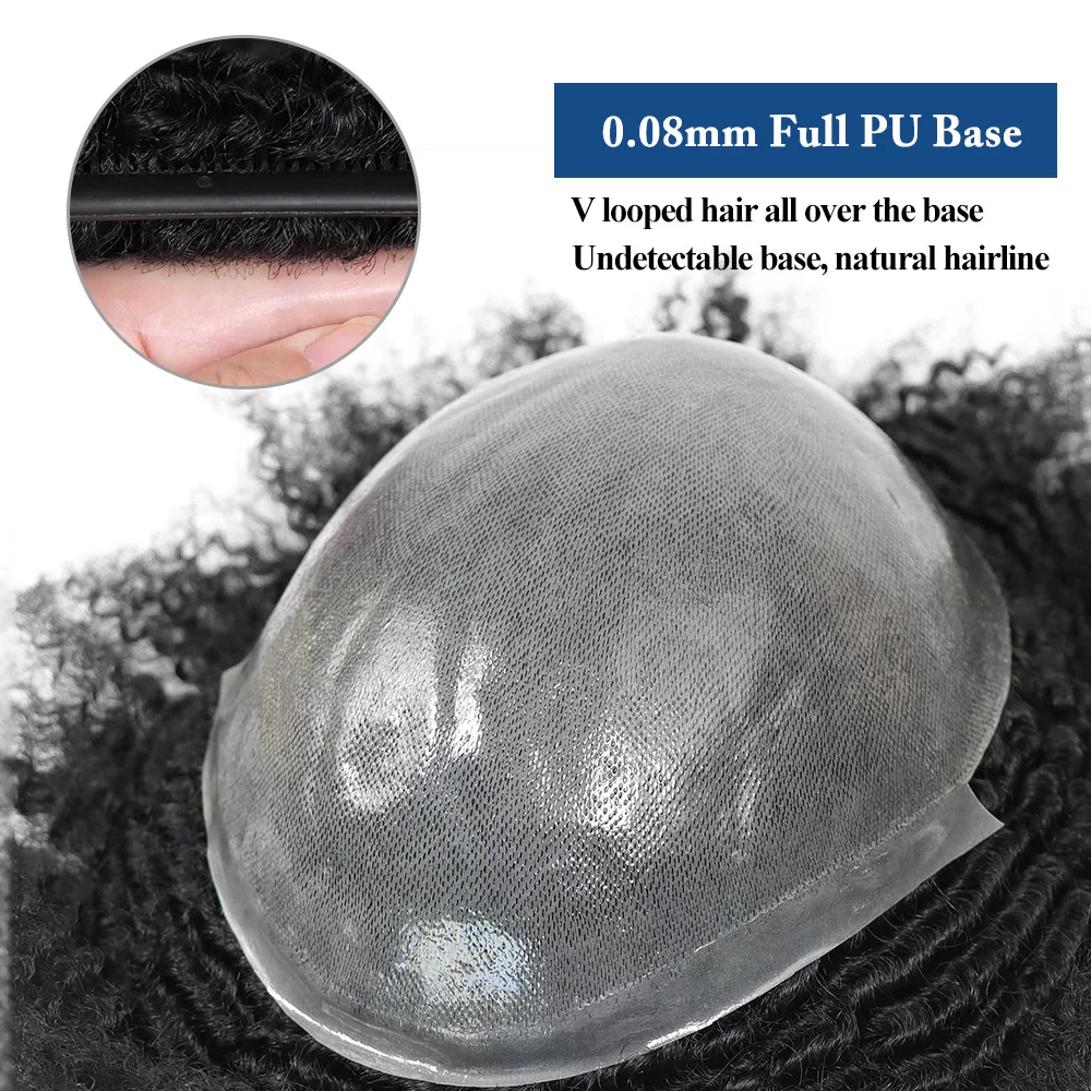 Afro Curly Human Hair Toupee for Men Thin Skin African Male Toupee Full PU 0.12mm Men's Wig System Hair Capillary Prosthesis