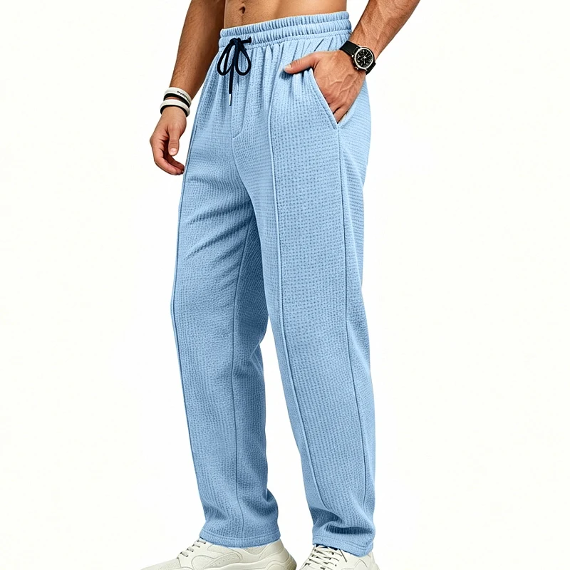 Herren-Jogginghose aus Waffelstrick mit geradem Bein, elastischem Bund und Seitentaschen – Detail 5