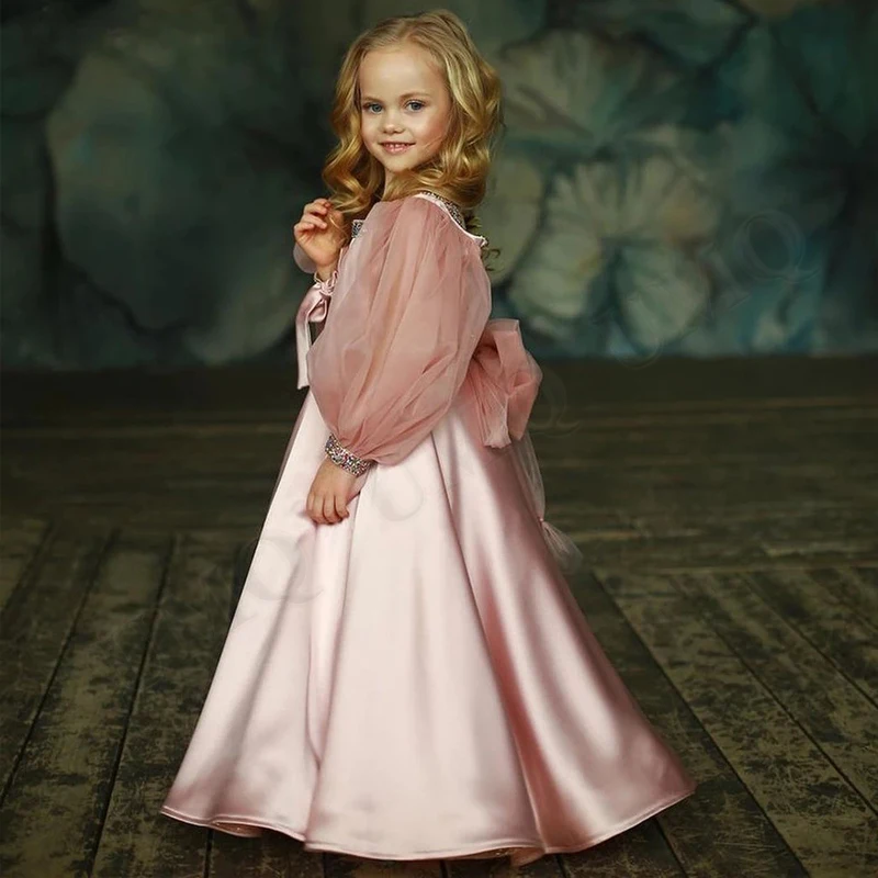 Robe de première Communion en Satin rose pour bébé, jolie robe à fleurs pour fille, costume de fête d'anniversaire, de mariage, livraison directe