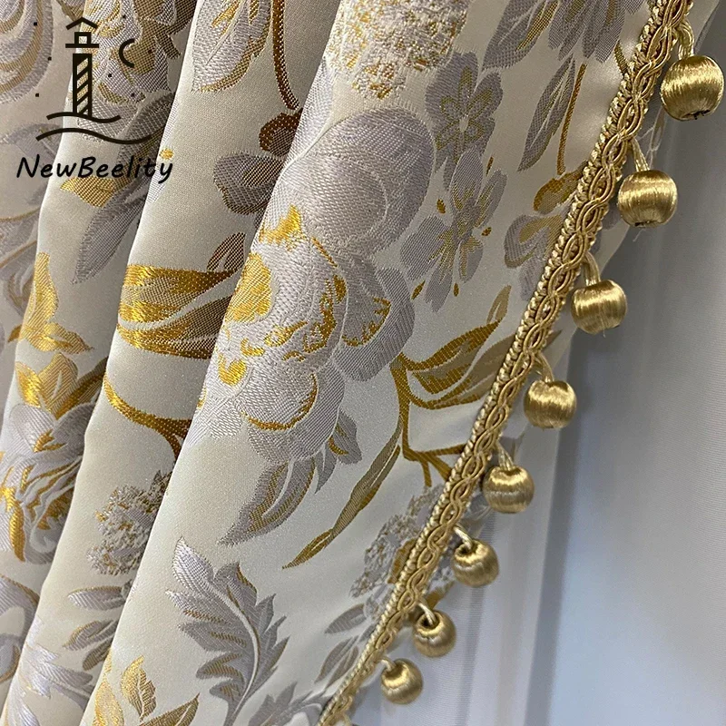 New Chinese Curtains High-end Gold Wire Jacquard Window Curtains for Living Room Bedroom Dining Luxury Blackout Custom Size