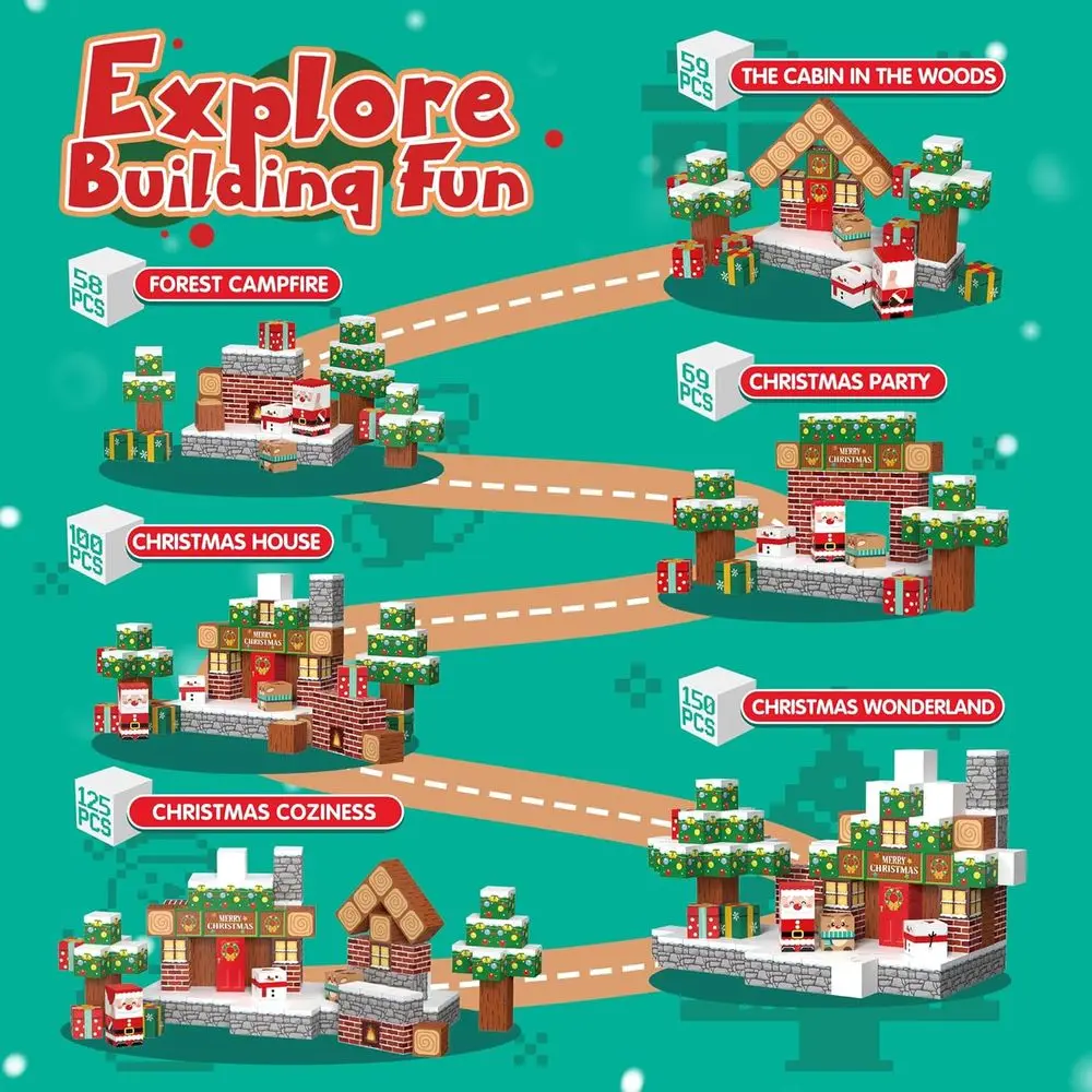 Juego de bloques de construcción magnéticos, juguetes STEM Montessori de 150 piezas para niños de 3 a 10 años, edición navideña