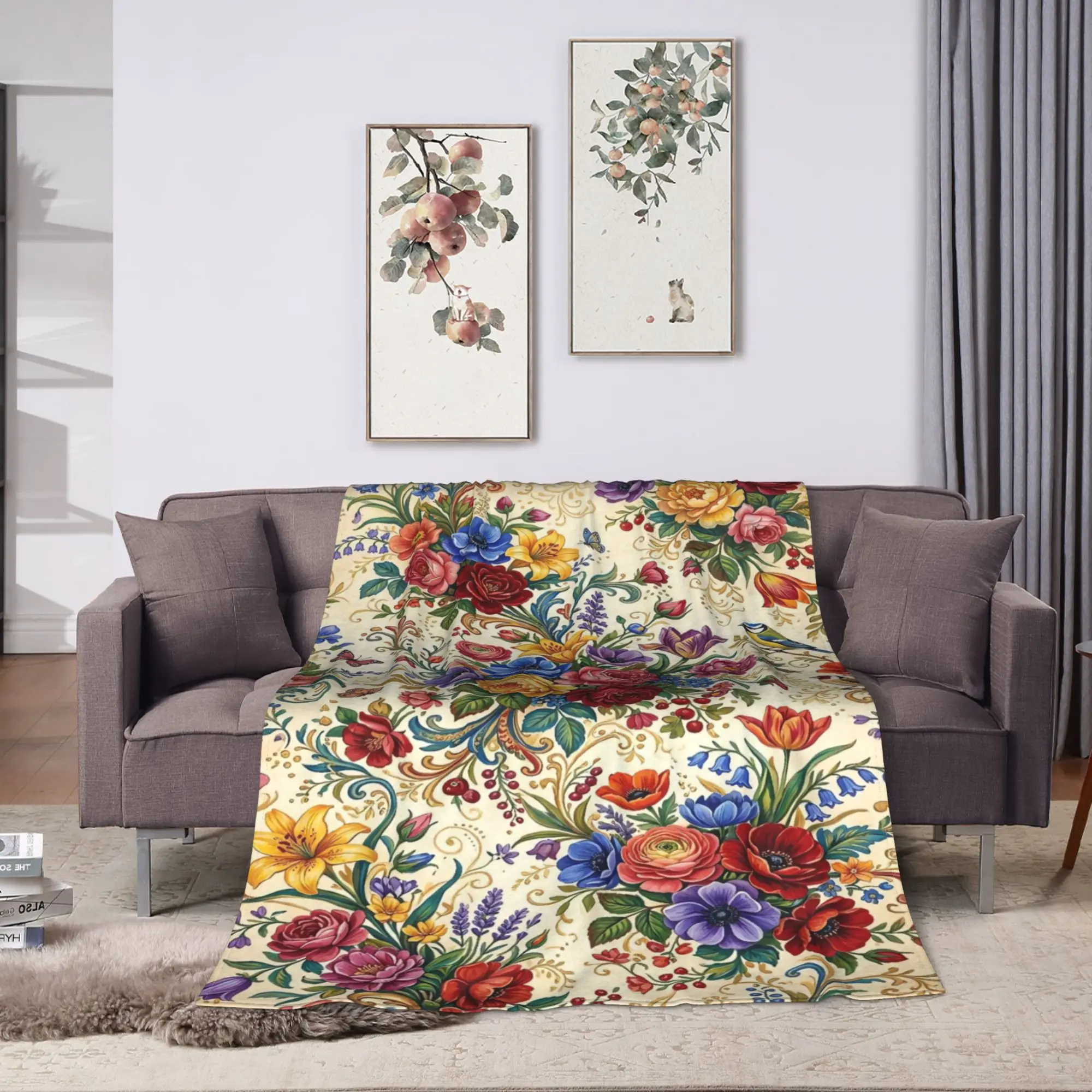 Warm Soft Blanket Picnic Gorgeous Floral Botanical Tree Print  Throw Blanket  Flannel Bedspread For Home Decor Sofa Bed Cover