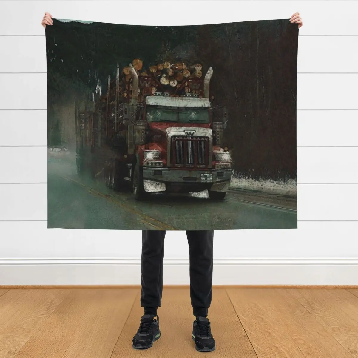 

The Trunk Line - Logging Truck Delivery Route Throw Blanket Designers Soft Big Beautifuls Blankets