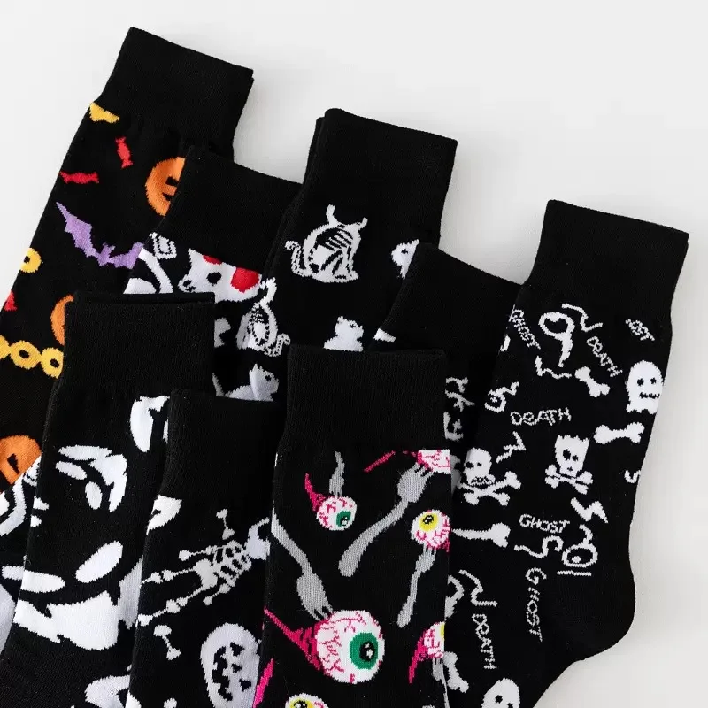 1/8 Paar Unisex-Halloween-bedruckte Mid-Tube-Socken, modischer Totenkopf-Kürbis, schweißabsorbierend, atmungsaktiv, für alle Jahreszeiten, Freizeitsocken – Detail 9