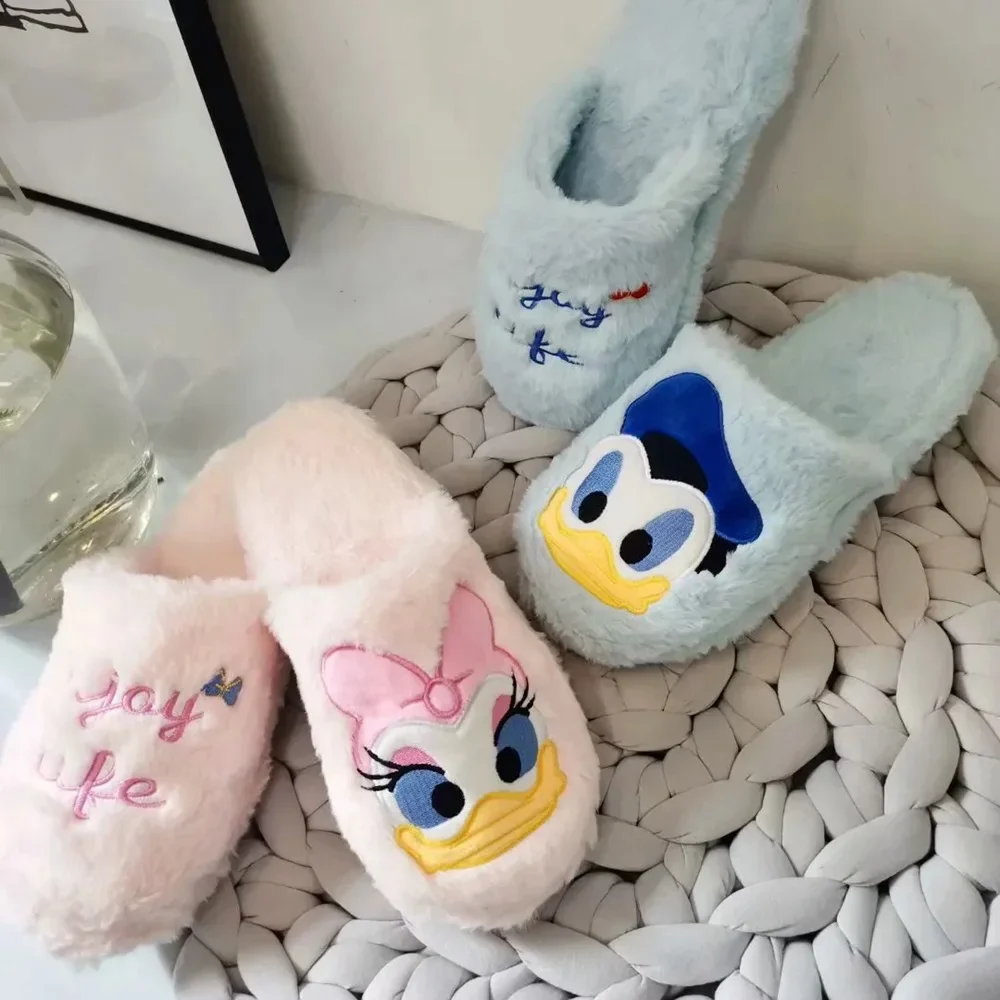 Disney cartoon plush cotton slippers ladies winter home indoor home shoes warm confinement shoes Japanese couple home slippers