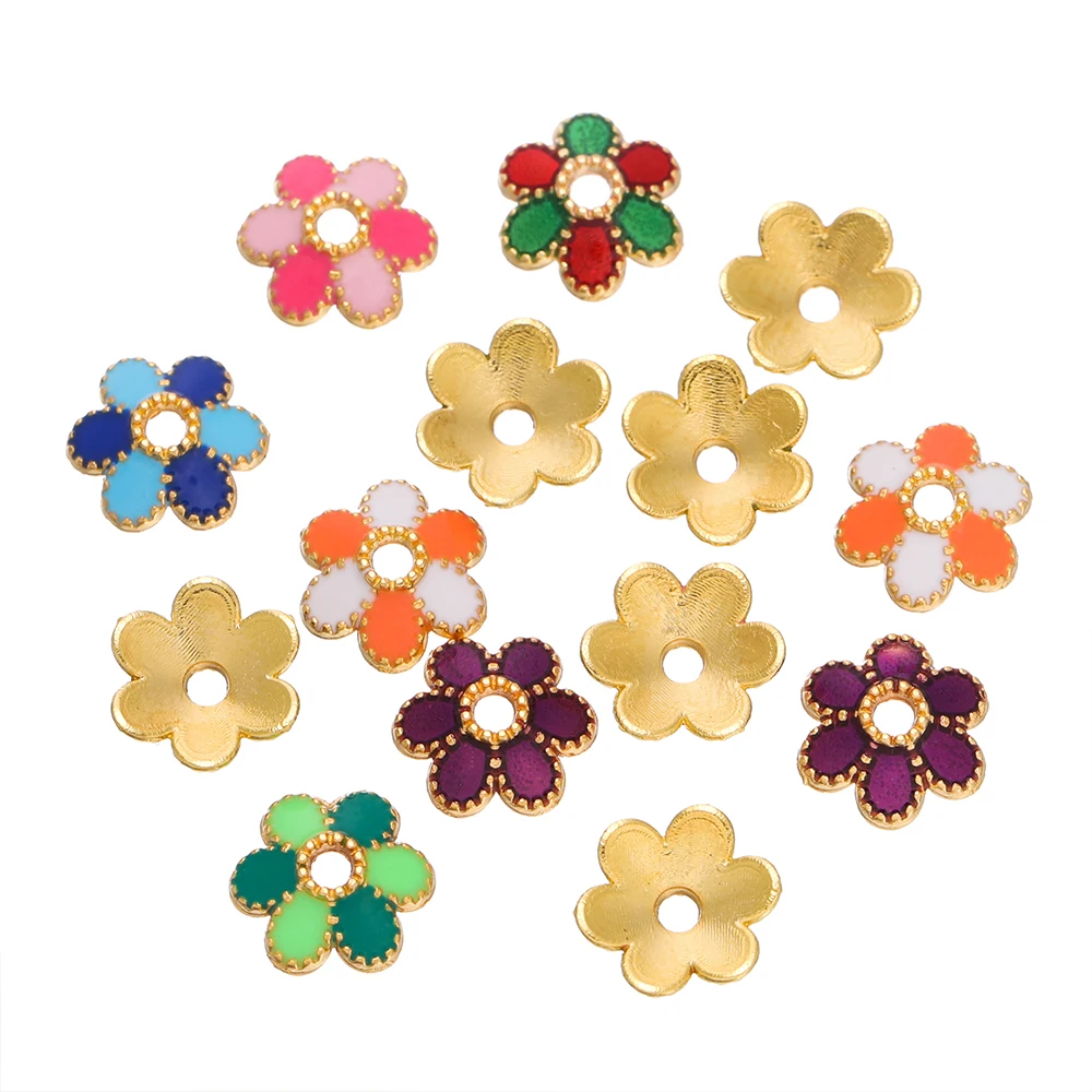 10-30pcs/lot Colorful Ename Flower Alloy Bead Caps Oil Drip Bracelet Spacer Bead End Caps For DIY Handmade Charm Jewelry Making