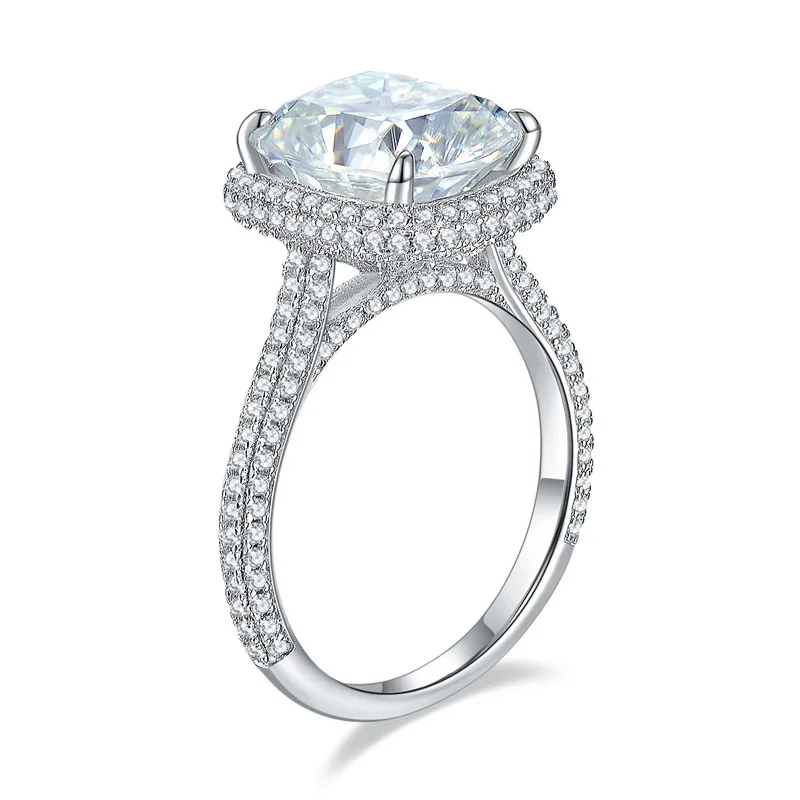 SONGYUN Moissanite Diamond Jewelry 925 Sterling Silver Rings Band 5ct 9×11mm Cushion Cut D Color Moissanite Ring 18K Gold Plated