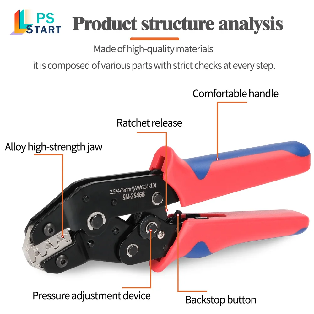 SN 2546B سلك العقص ذو طيات لموصلات التوصيل الشمسية كابل الطاقة الشمسية الكهروضوئية العقص أداة للموصلات الشمسية AWG14-10 2.5/4/6mm2