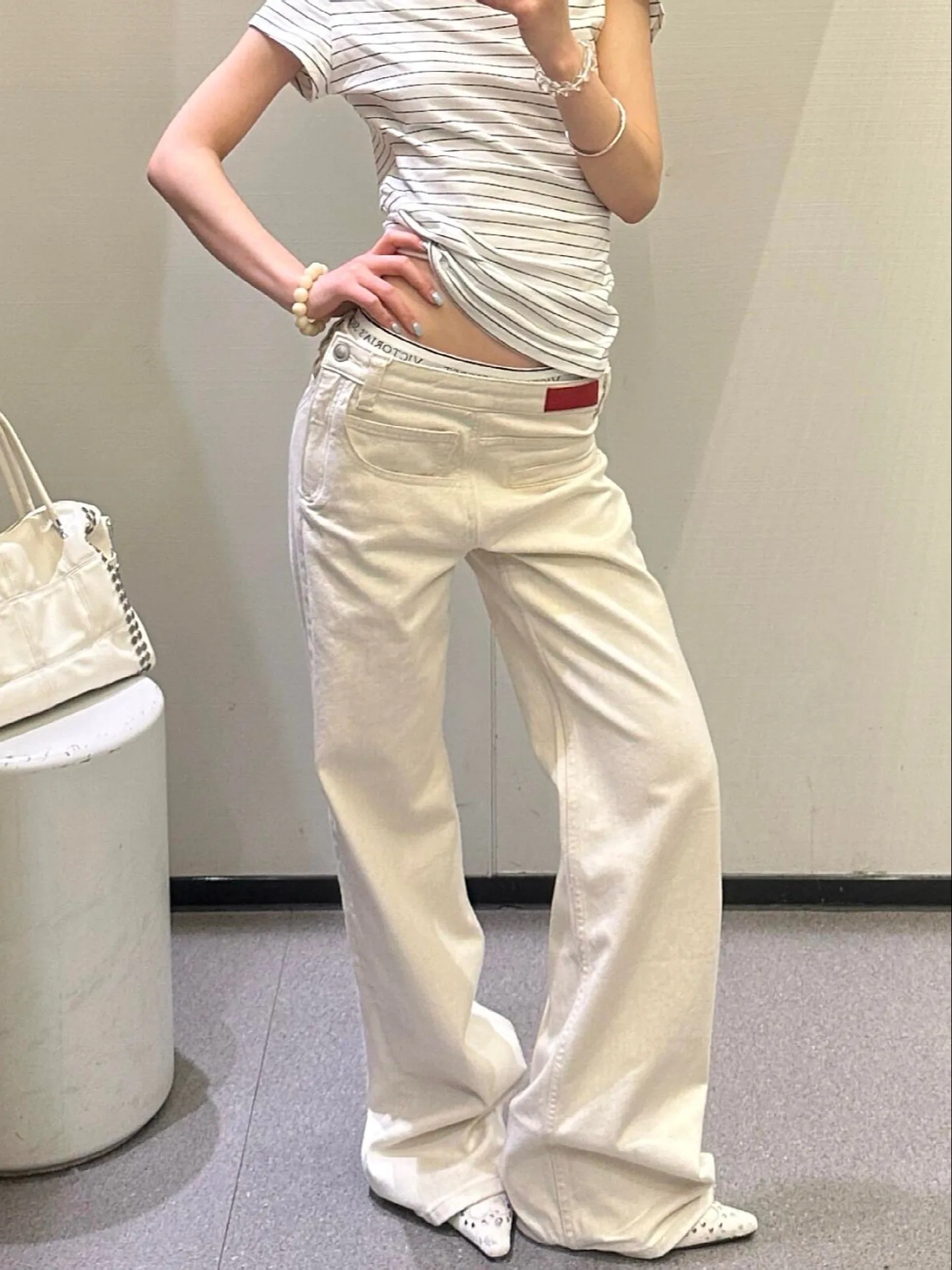 Women American Retro Asymmetrical Design Jeans Y2K Hot Girl High Street Loose Straight Drapable Floor‑Length Denim Pants