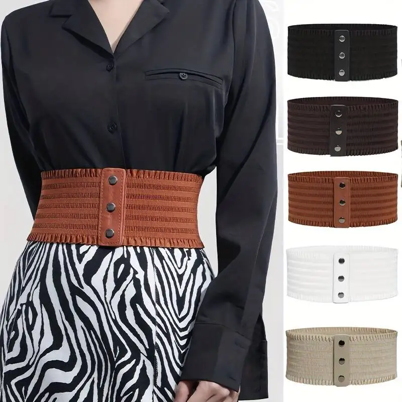 Women's Wide Waistband Stretchy Dress Elastic Snap-Button Corset Belts