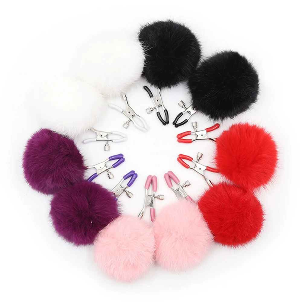 Fur Furry Ball Nipple Clips Adjustable Clamps Metal Breast Flirting Erotic Accessories Women Couples BDSM Bondage Game Sex Toys