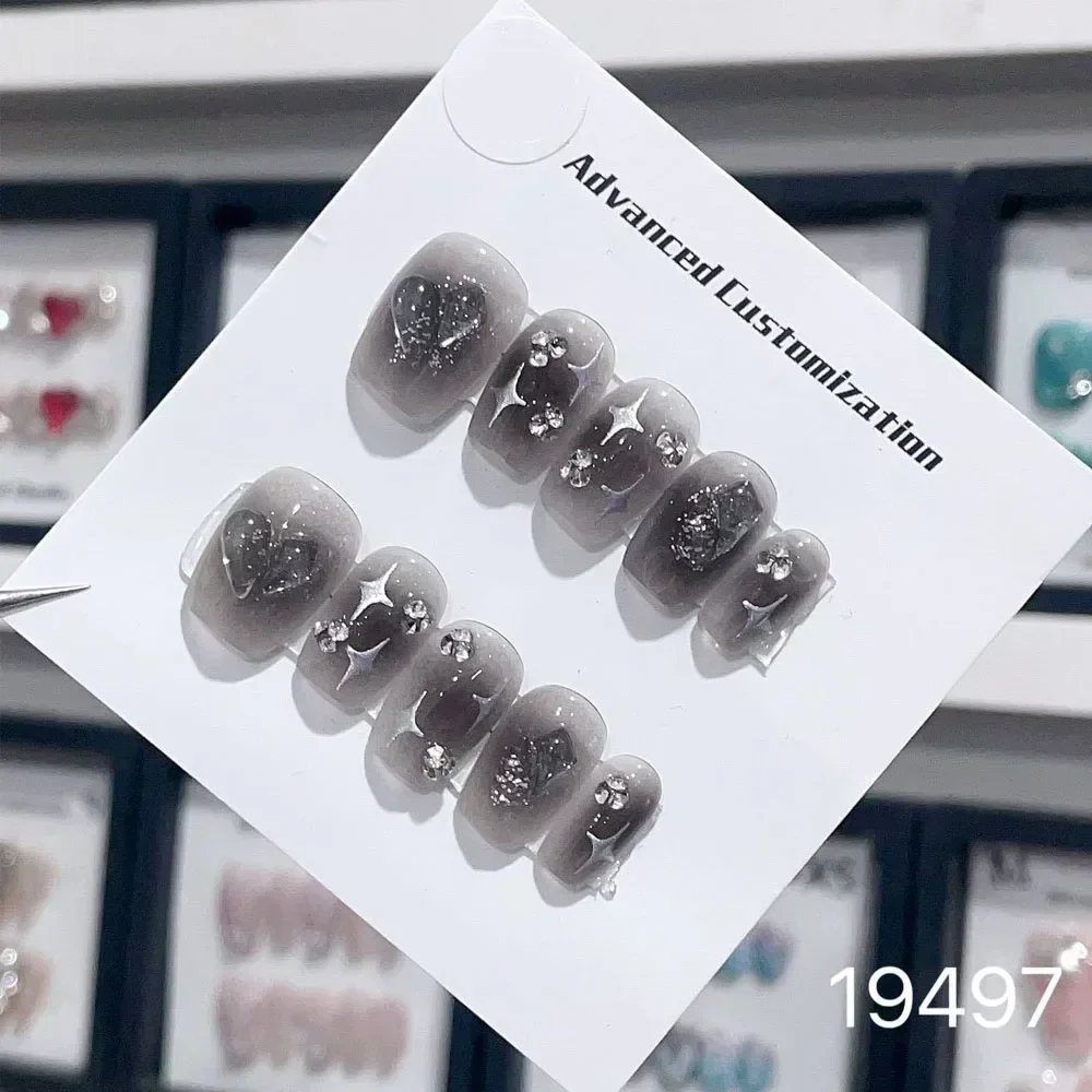 Uñas postizas extraíbles, 10 piezas, diseño de diamantes de imitación de estrella y2k, hechas a mano, de lujo con diseño de cubierta completa