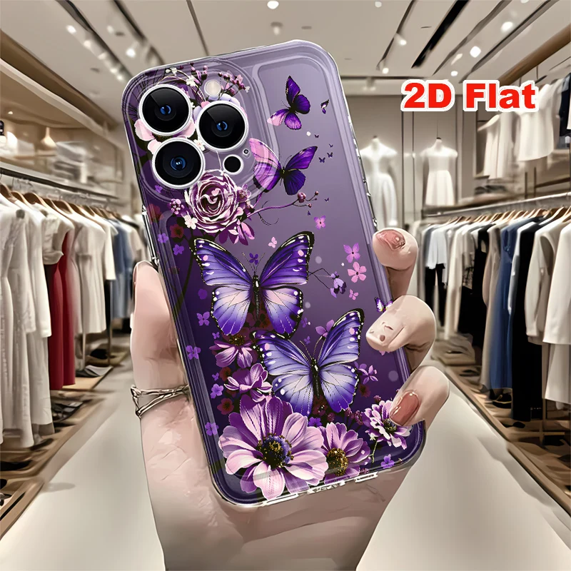 2D Flat Soft Silicone Phone Case For iPhone 17 Pro Max 16 18 Pro 13 11 15 14 Plus 12 17 16E 17Promax Shockproof Transparent Funda Cover