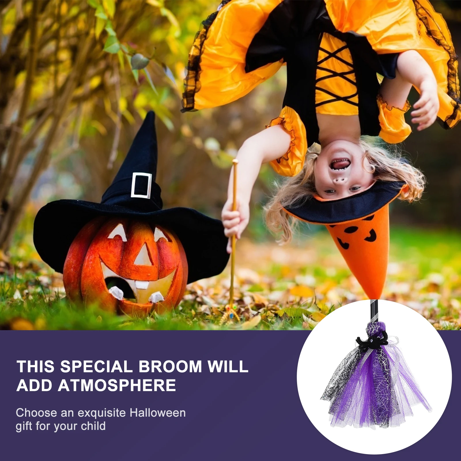 

1pc Halloween Broom Decoration Witch Broom for Party Costume Prop Broomstick Ornament Haunted House Stage Gift Kids Women Role
