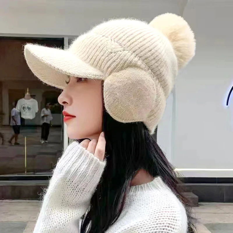 

Fashion Warm Knitted Hat Thickened Coldproof Ear Protection Cap Women Girls Outdoor Cycling Winter Skin-friendly Baseball Hats