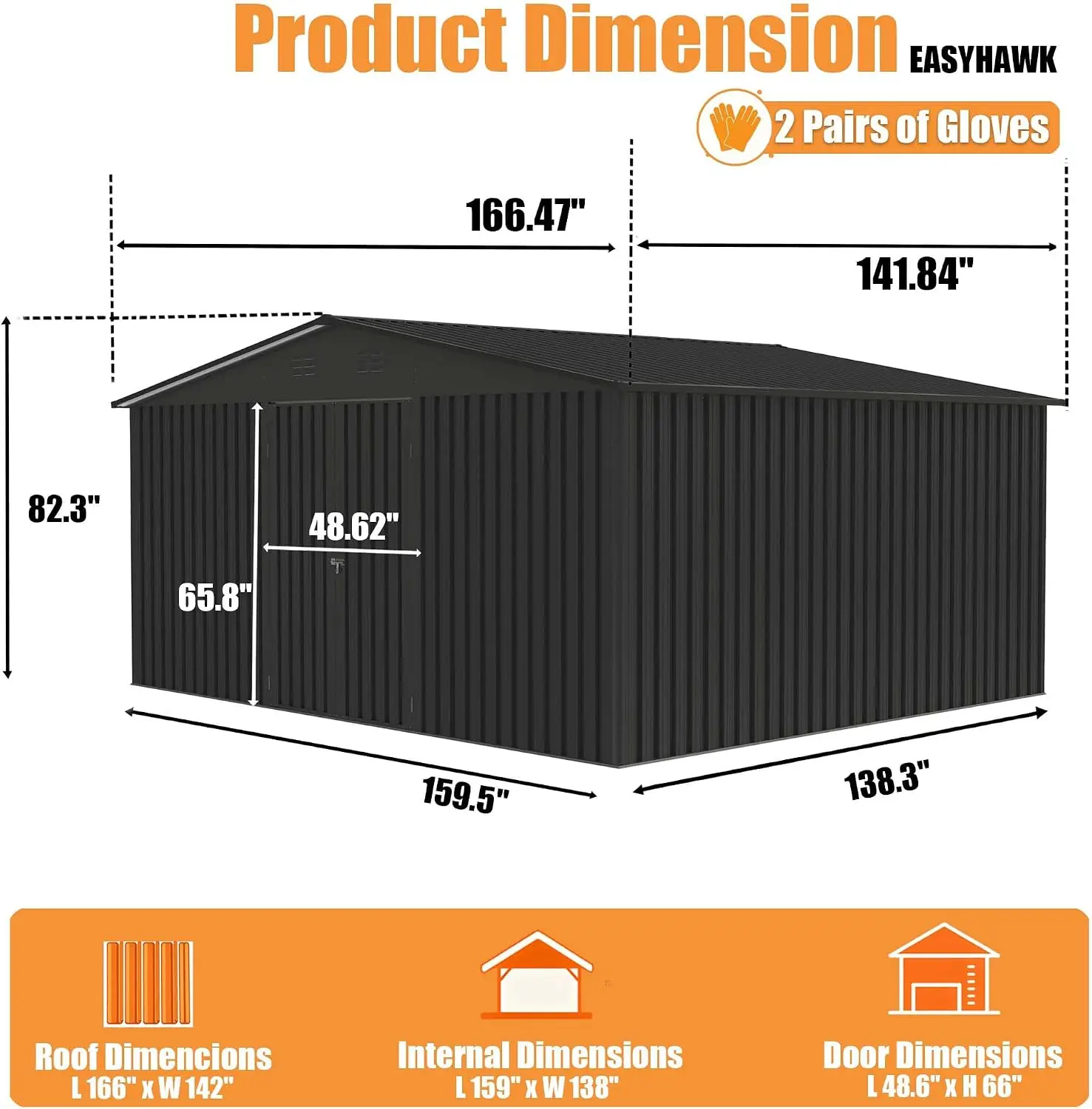 14x12 Ft Metal Outside Lockable Doors Black Outdoor Storage Shed