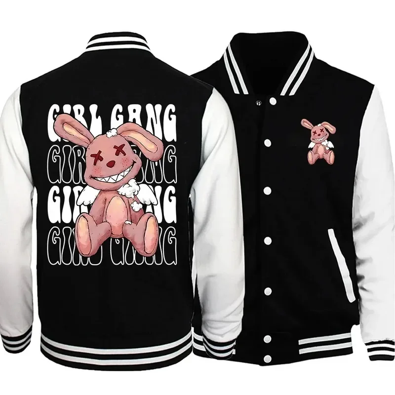 

Cartoon bear bound funny women men hoodie baseball uniform jacket coat sweatshirt trend couple brand print cardigan clothes tops