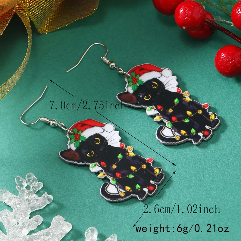 Kreative Acryl Grüne Hand Ohrringe für Frauen Weihnachten Gingle Bells Schwarze Katze Anhänger Ohrringe Neujahr Party Schmuck Geschenke – Detail 3