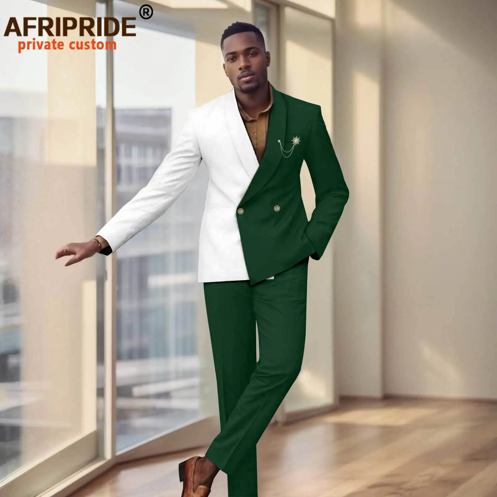 African Suit for Men Two Buttons Brooch Slim Fit Jacket and Trousers 2 Piece Set African Clothing for Wedding 2516038