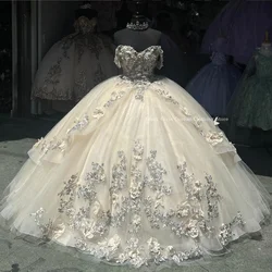 Sparkling Princess Quinceanera Dress 2024 Ivory Tulle Crystal Beaded Mexican Sweetheart A-line Dress Xv years dresses