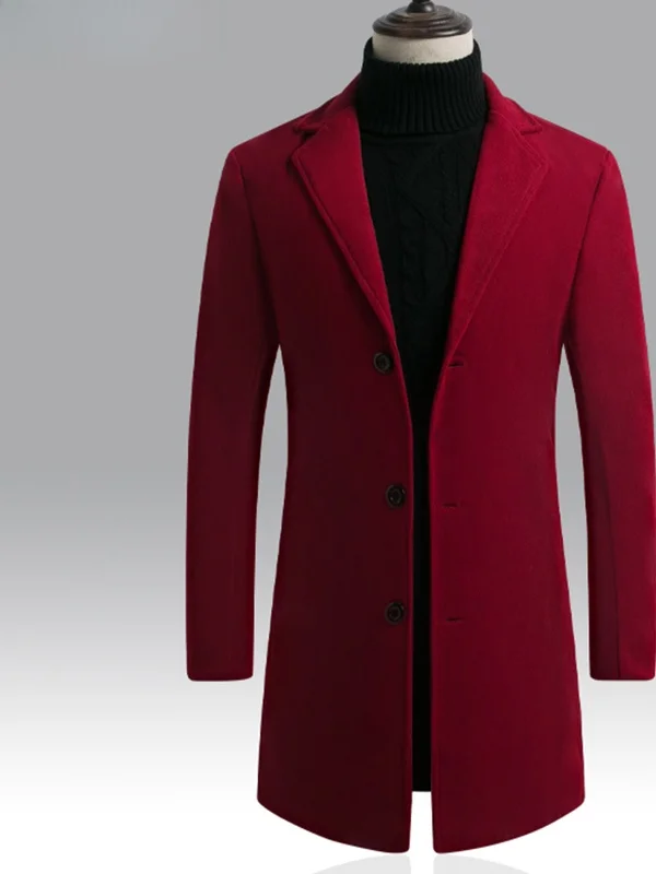 Thickened Woolen Coat Men's Large Size Korean Style Youth Slim Fit Mid-Length Jacket Autumn Winter Trendy for Fat Men