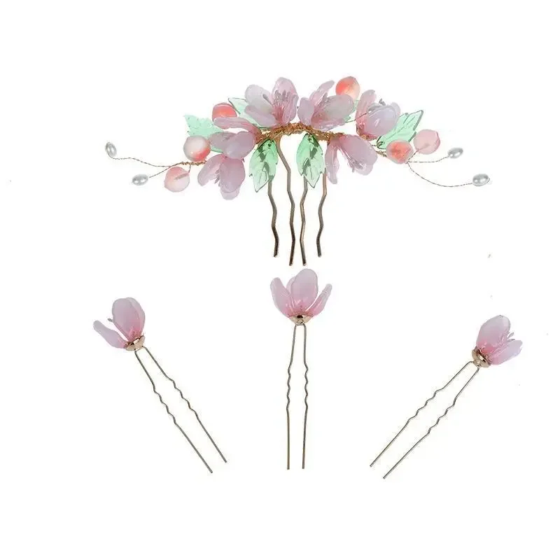 Hanfu Haarspeld Hoofdtooi Vrouwen Chinese Oude Vintage Roze Geglazuurde Bloemen Haarspeld Hanfu Hoofdtooi Haar Kam Vorken