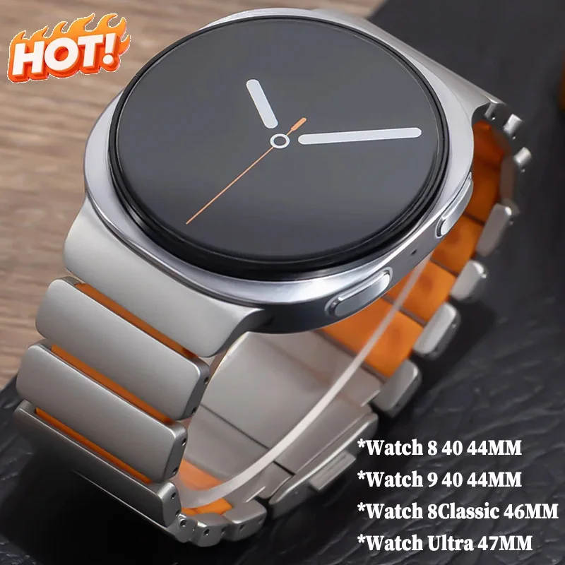 Titanium Silicone Strap for Samsung Galaxy Watch 8 9 40/44mm Classic 46mm Metal Band for Galaxy Watch Ultra Bracelet Accessories