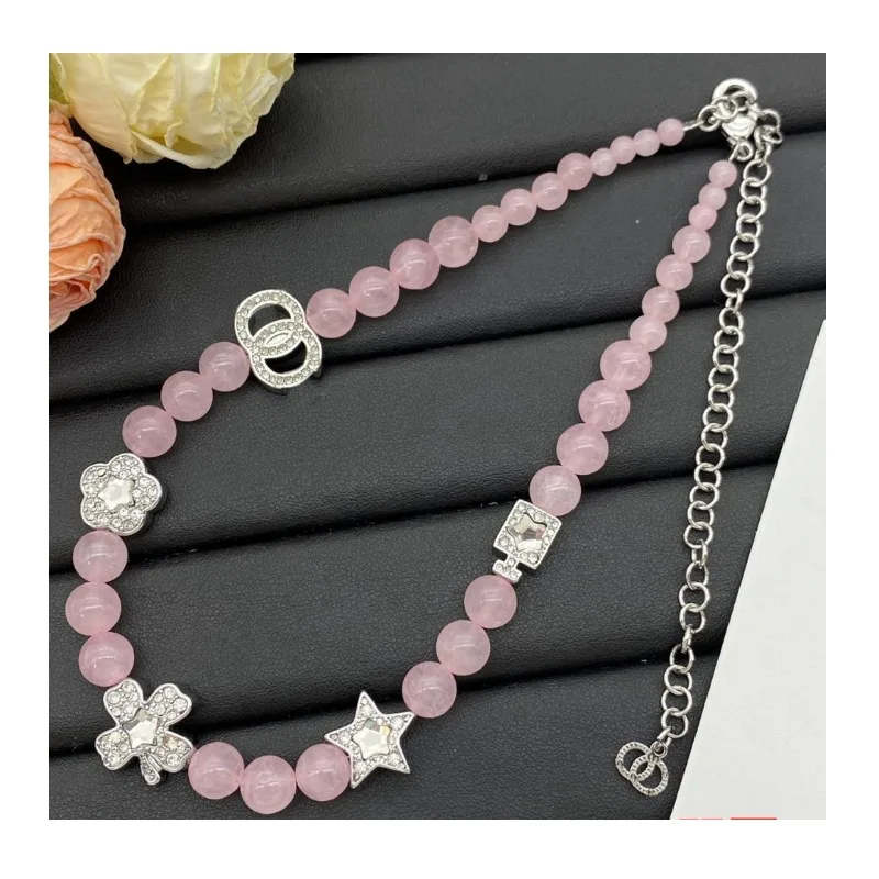 

New Four-leaf Clover Star Perfume Bottle Double-sided Diamond Powder Pearl Necklace Women's High-end Light Luxury