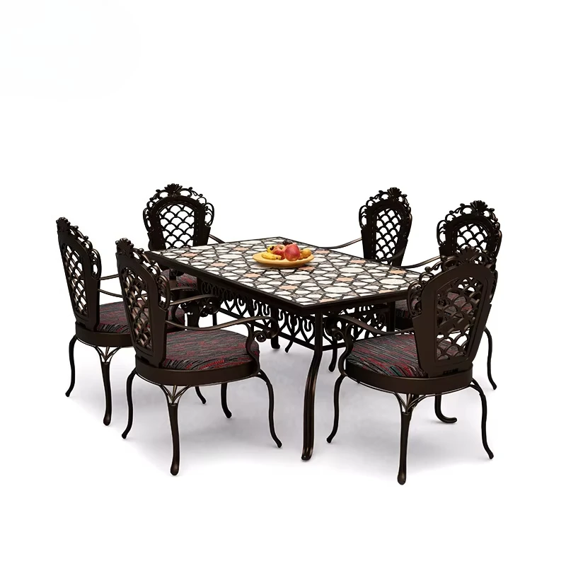 

Черная мебель для патио, уличный алюминиевый стол и стулья из нержавеющей стали, алюминиевый уличный обеденный стол