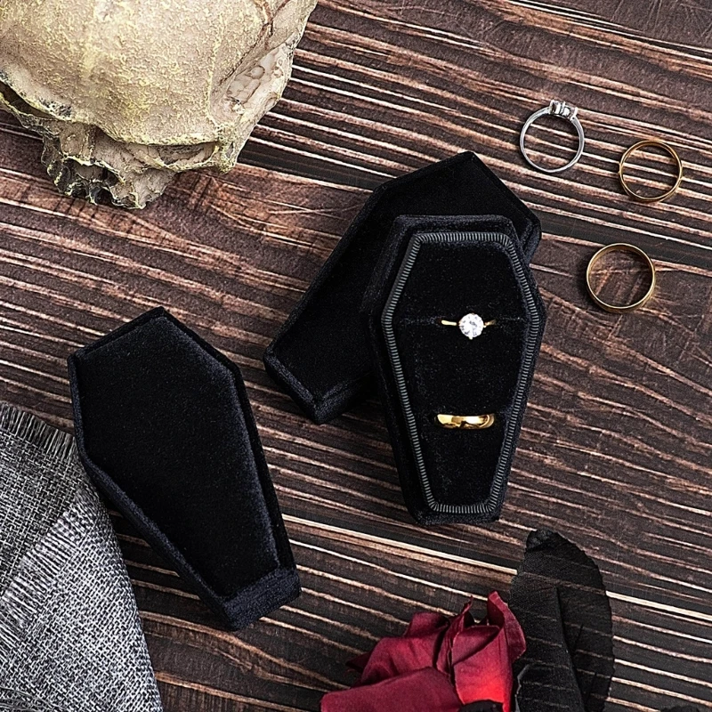 

MXME Black Coffin Ring Box Jewelry Display Holder Pendant Necklace Gift Box