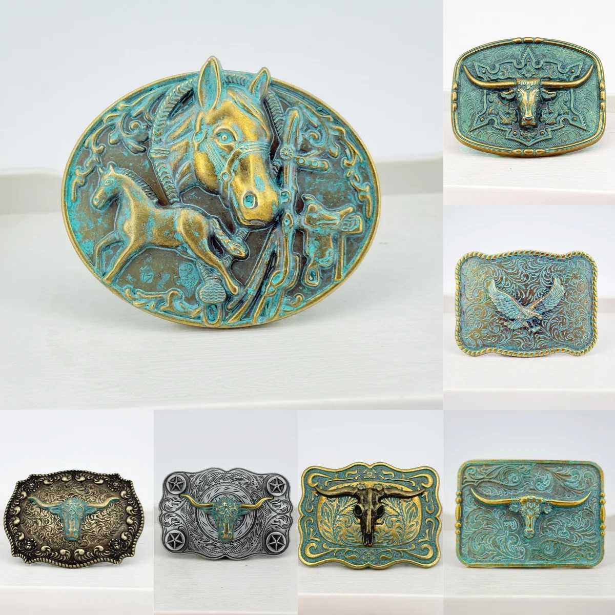 Retro green zinc alloy relief animal western cowboy leather belt buckle accessories