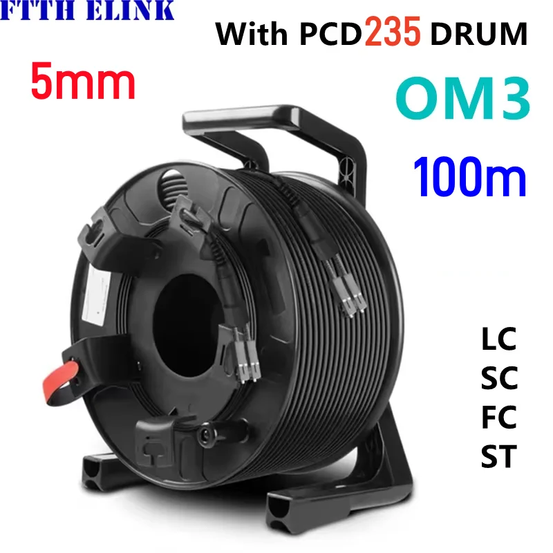 2 cores Armored fiber patch cord 100m 5mm OM3 TPU PCD235 2C SC LC FC ST Multimode optical 2 fibre jumper outdoor FTTHELINK