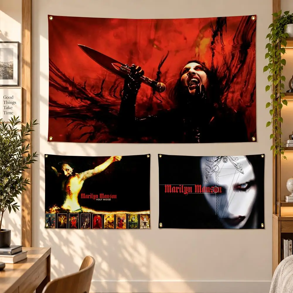 Singer M-Marilyn Manson Flags Banner Decor for Bedroom,Garden,Party,Club,Gaming Room,Garage Fan Gift