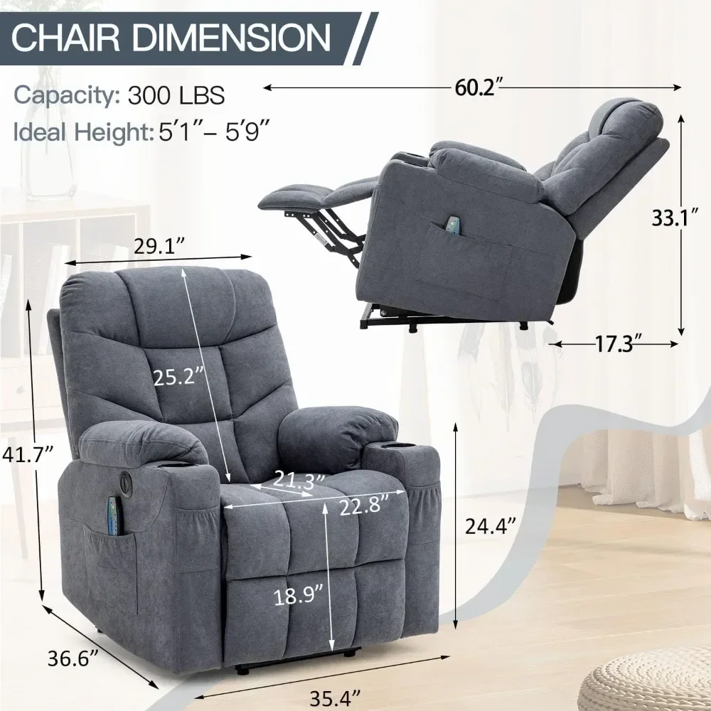 Power Lift Recliner for Elderly,Electric Lift Chair with Heated Vibration Massage,Heavy Duty Electric Recliner with Side Pockets