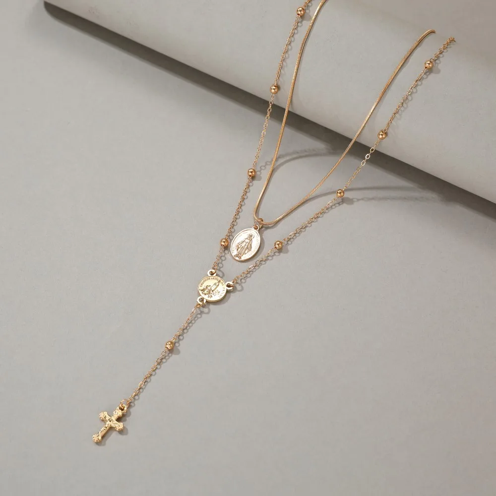 Cross Pendant Necklace, Women's Fashion Metal Layered Clavicle Chain, Elegant Daily Accessory