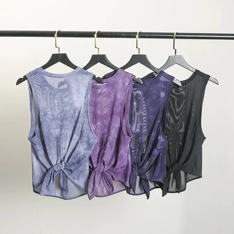 Damska koszulka sportowa bez rękawów, szybkoschnąca, luźna, do biegania, na siłownię, z odkrytymi plecami, z siateczki, typu smock, do jogi.